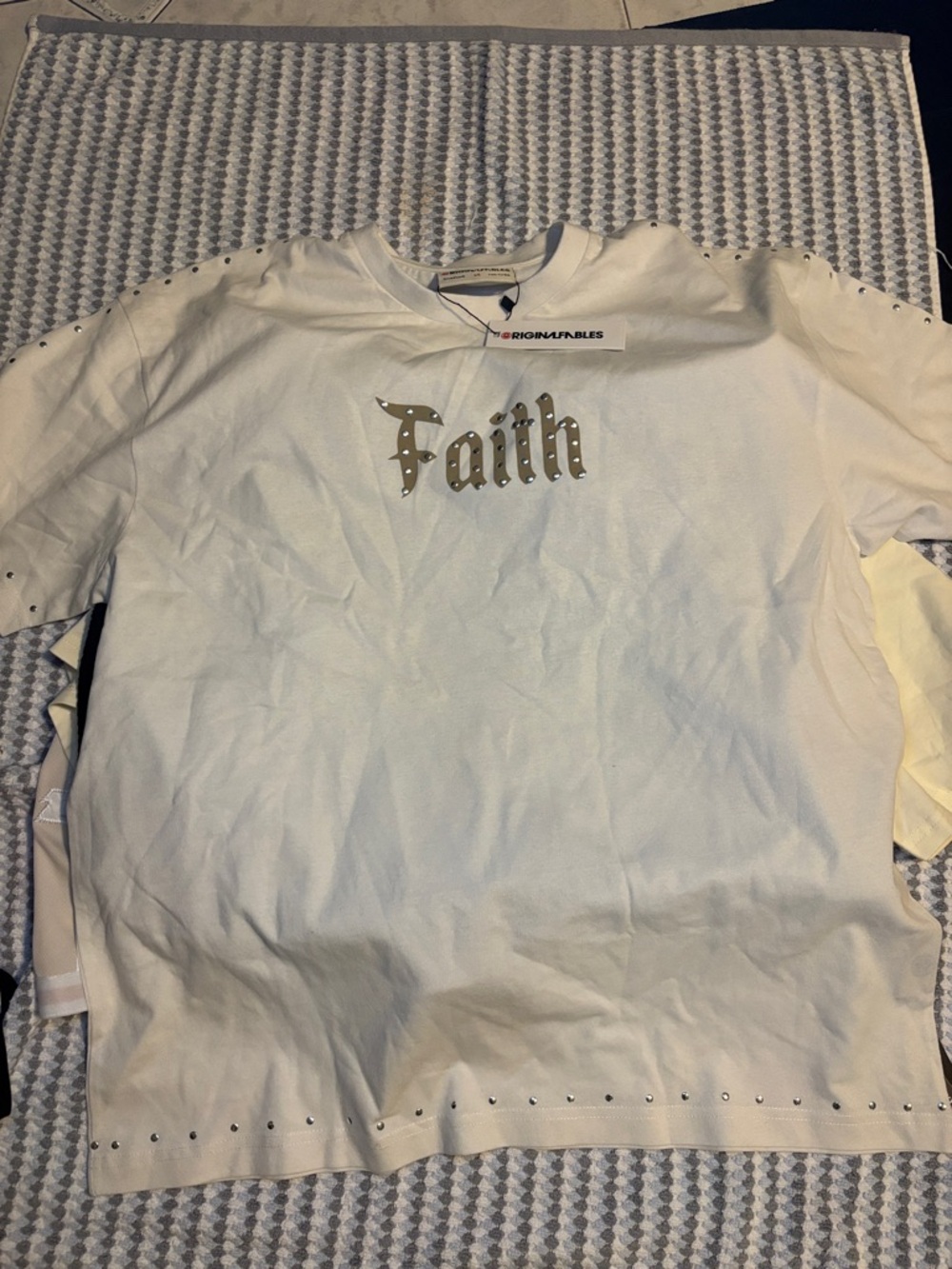 'Faith' Studded Cream T-Shirt